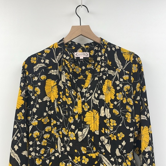 Nanette Lepore Floral Pintucked Midi Shirt Dress Boho Black 8 - Picture 3 of 8